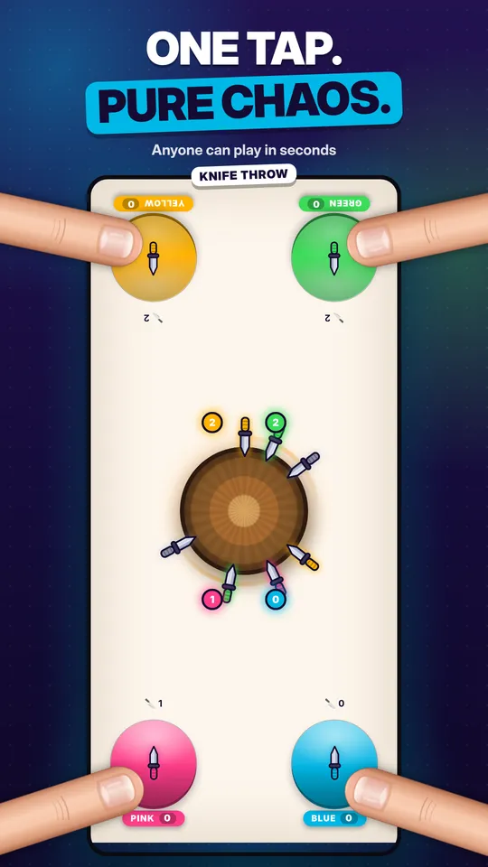 Players tapping the corners of one phone